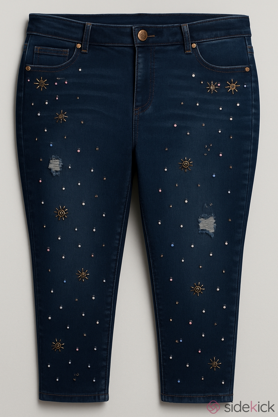 Chico's So Slimming Girlfriend Ankle Jeans Embellished with Rhinestone Detail